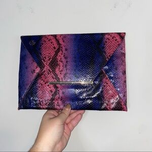 BCBGMaxArzia Pink Purple Snakeskin Leather Envelope Clutch